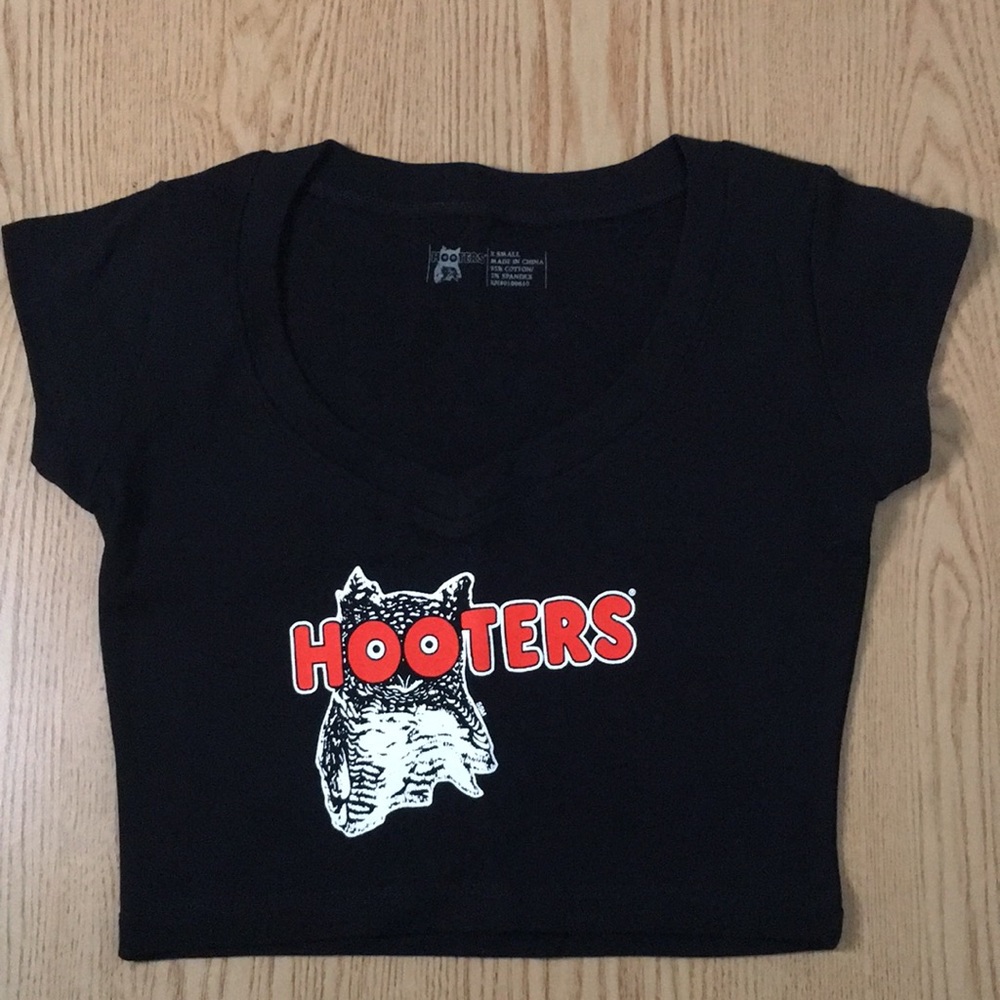 New Super Sexy Hooters Girl Uniform Vintage Crop Top Stretch Soft Comfy Black XS